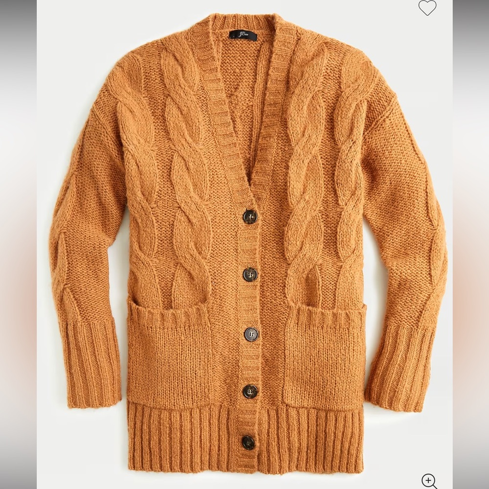 J. Crew Chunky cable-knit oversized wool/alpaca blend  cardigan sz S
